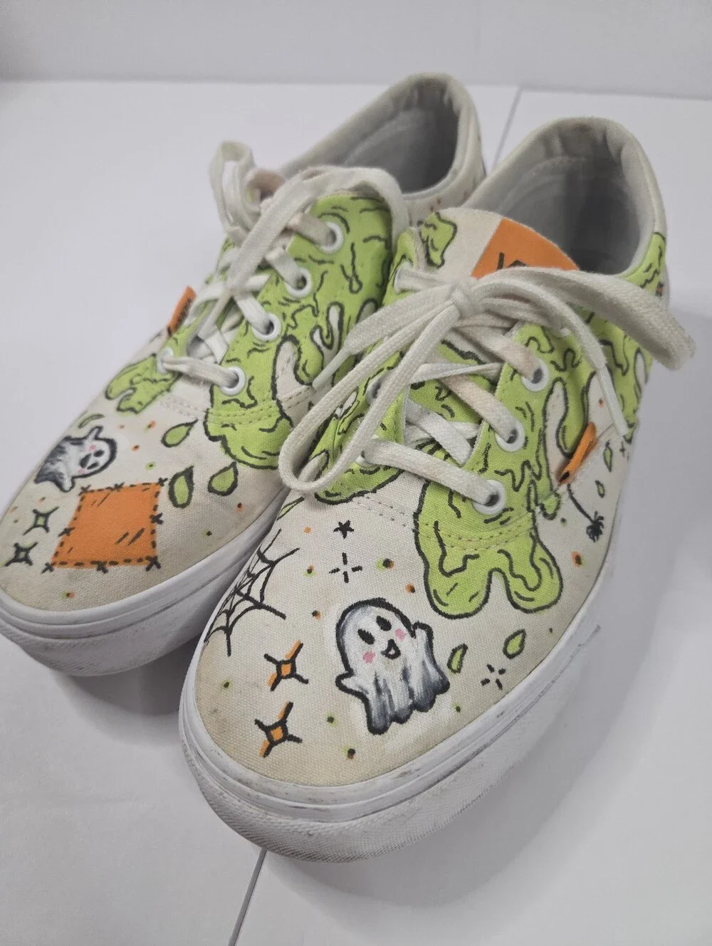 Custom DIY Halloween Hand Painted Vans Size 9 Slime Ghosts Spooky Upcycle